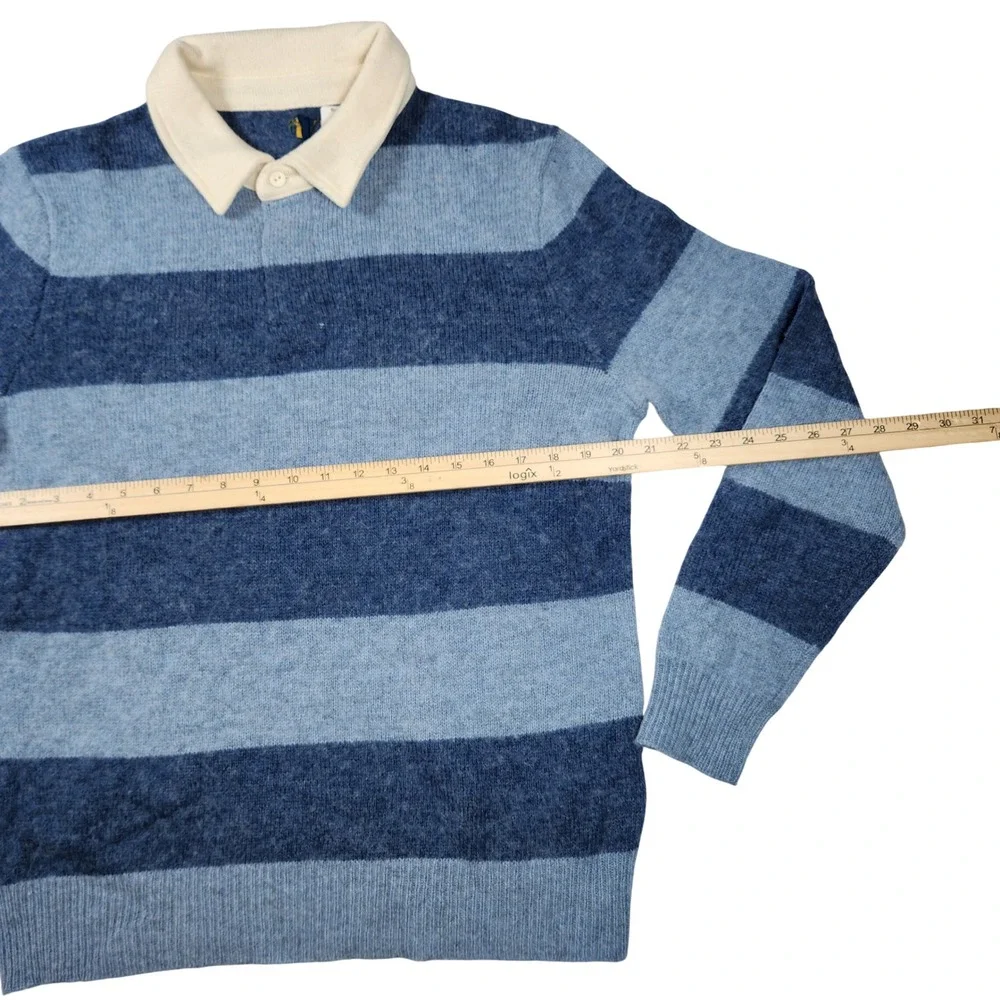 Ralph Lauren Rugby Stripe Sweater Cream Collar Blue Navy Mens XL RARE NWT‎ AS IS